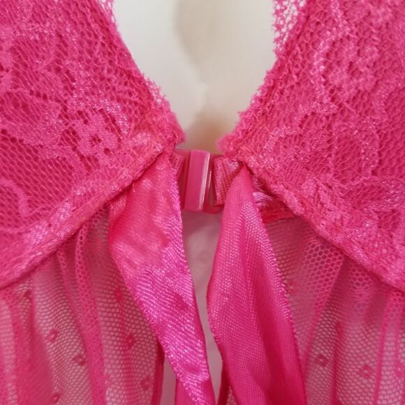 Jessica Simpson Babydoll Pink Mesh & Lace Racerback Nightie Size Medium - Picture 8 of 13